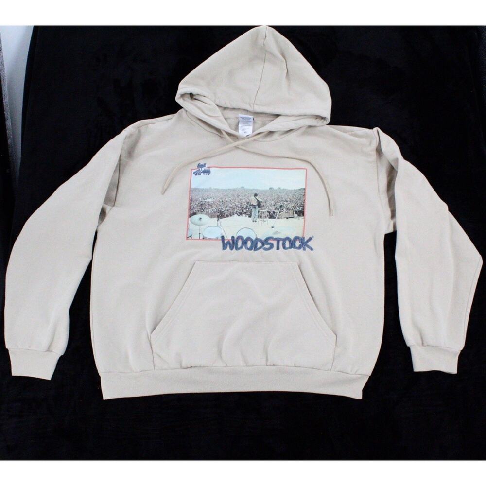 Woodstock - 1969 -Beige Pullover Hoodie - Drawstring/Pockets/Embroidered/XL